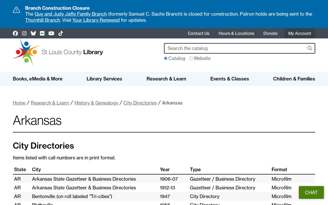 Rogers city directory catalog for Arkansas historical volumes
