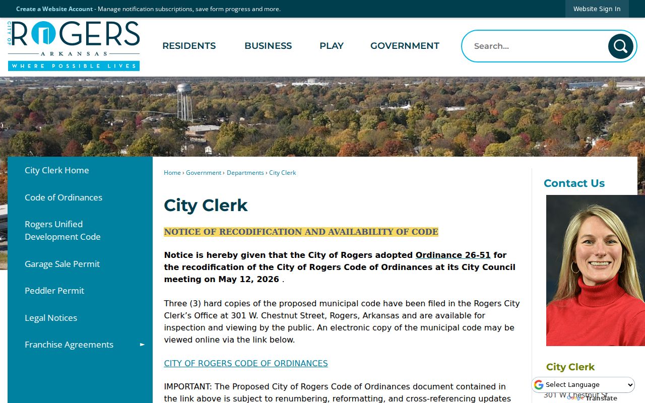 Rogers residents directory City Clerk records page