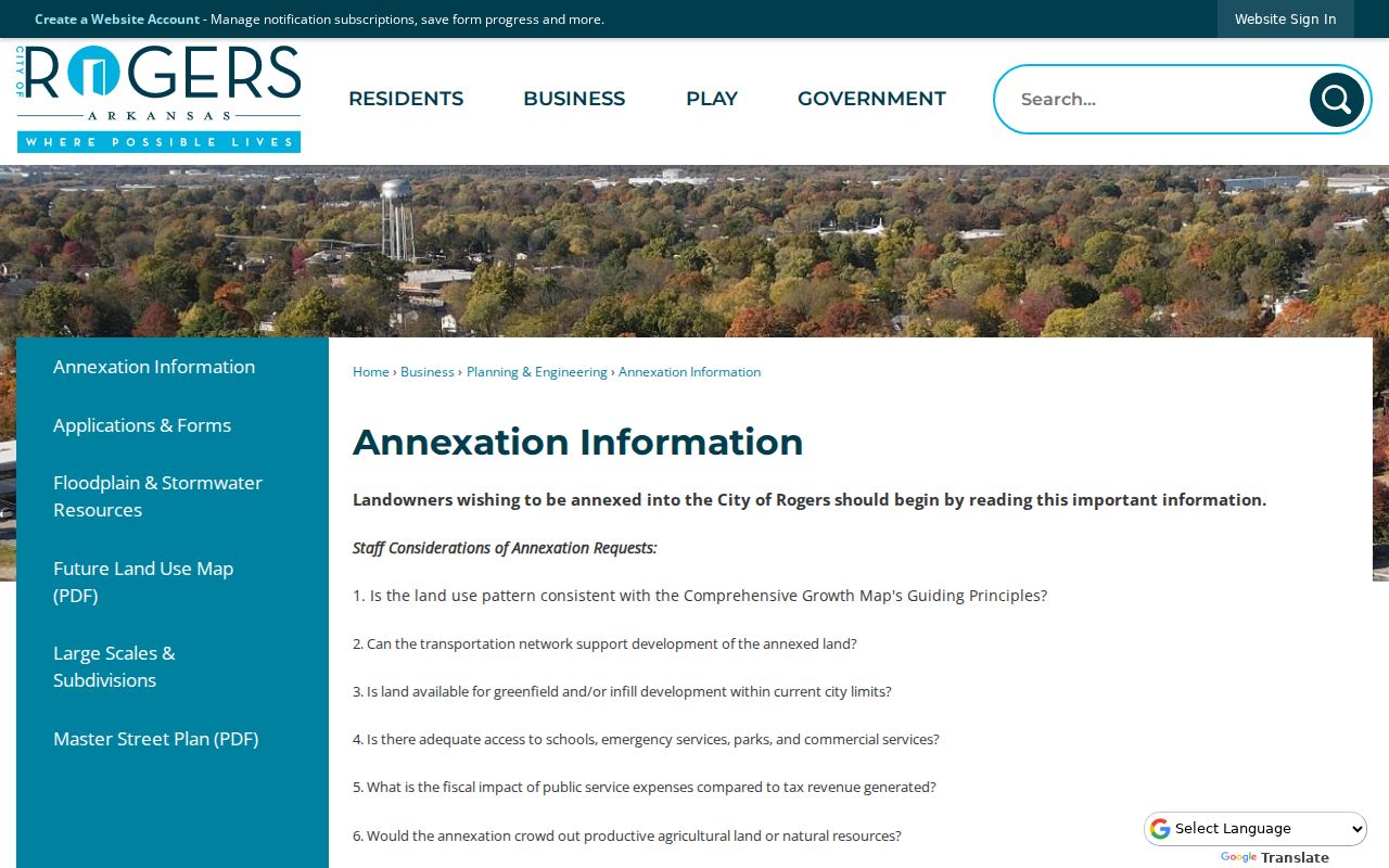Rogers annexation records for neighbors near the city boundary