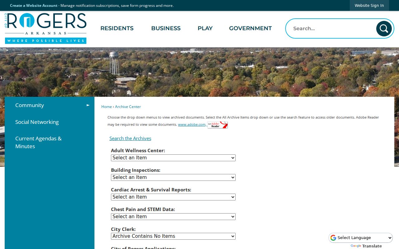 Rogers Archive Center search for previous residents and permits