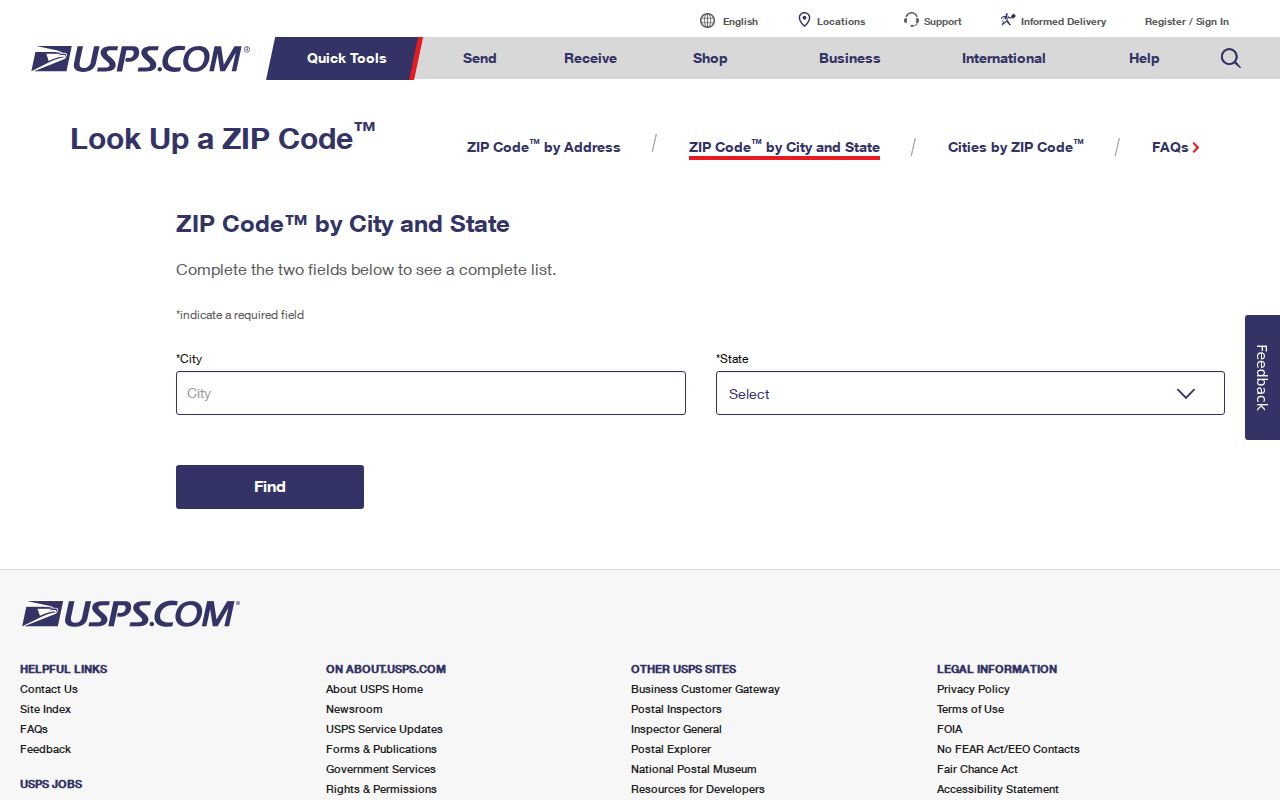 USPS address form used with the Rogers ZIP code directory